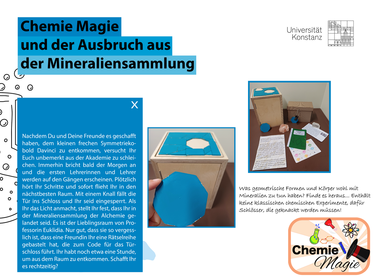 Beschreibung "Chemie Magie und der Ausbruch der Mineraliensammlung" und Informationsblätter 